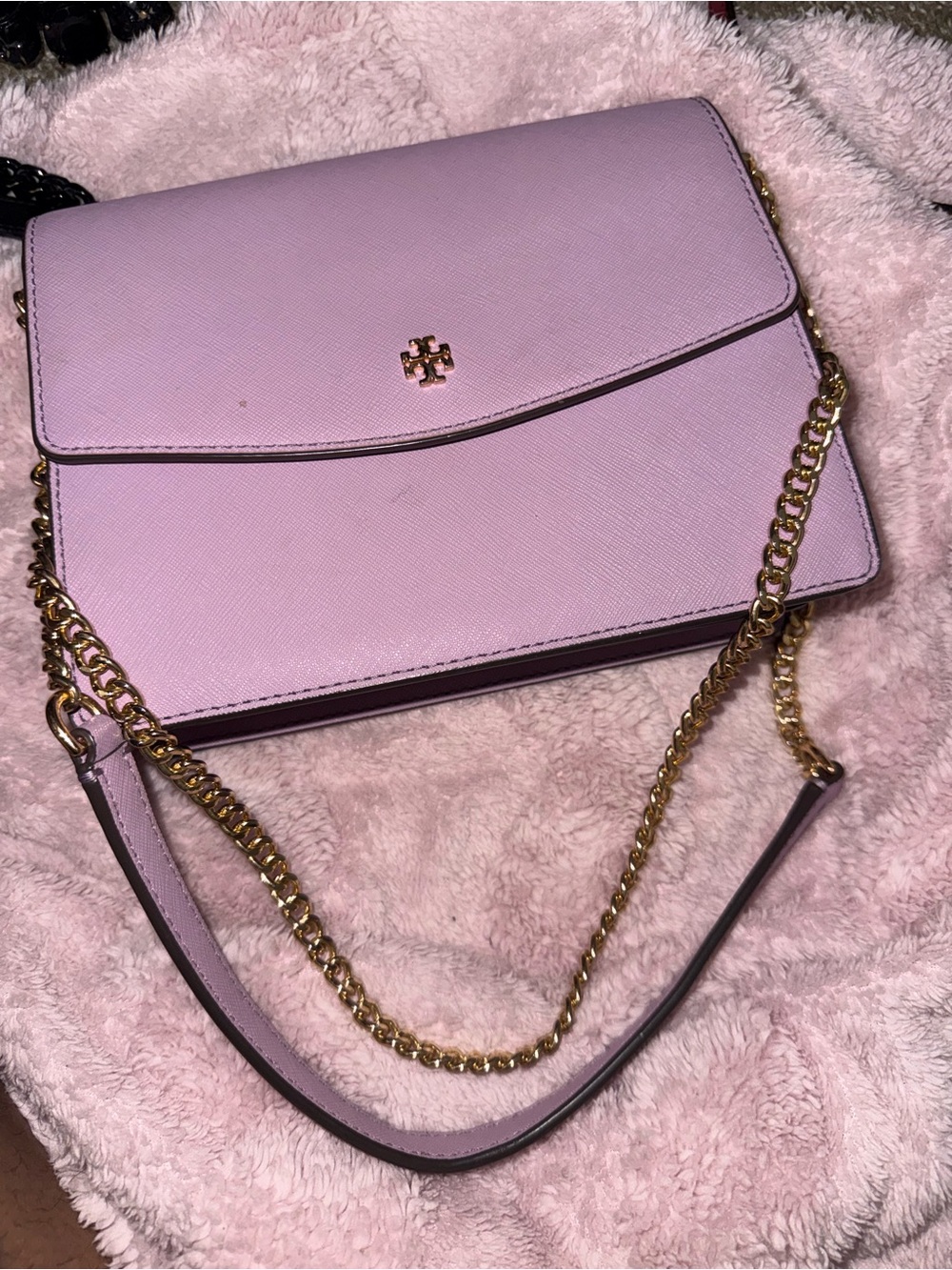 Tory Burch Lavender Saffiano Leather Chain Shoulder Bag
